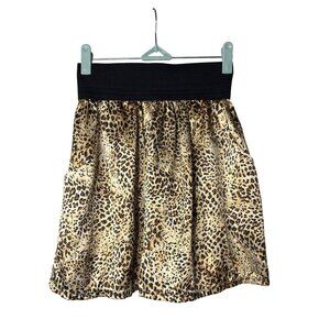 Body Central Mini Skirt L Satin Leopard Print Elastic Waist 2 Pockets Y2K Vtg